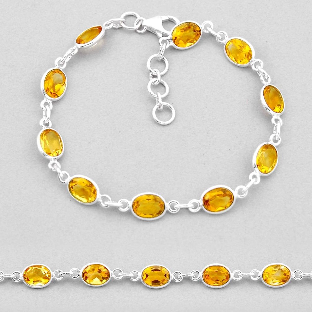 18.14cts tennis natural yellow citrine oval 925 sterling silver bracelet n44590