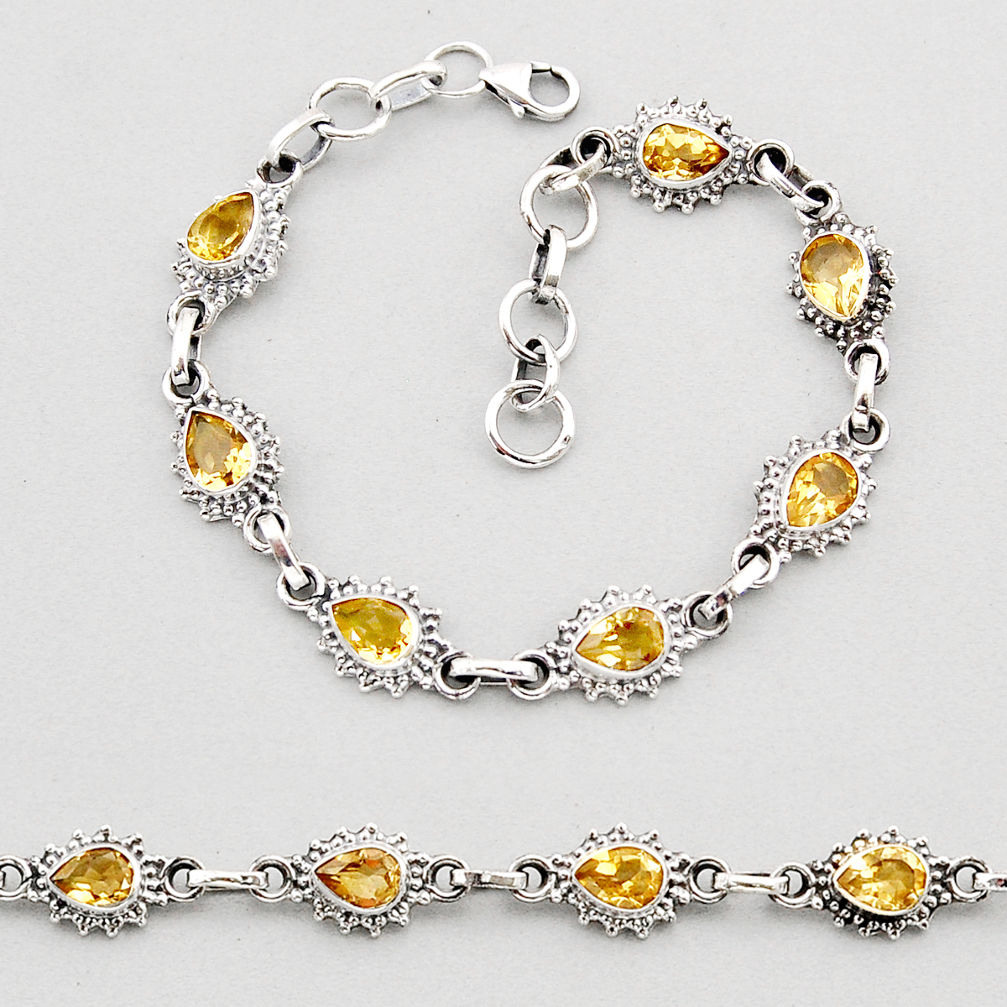 9.93cts tennis natural yellow citrine pear 925 sterling silver bracelet y61654