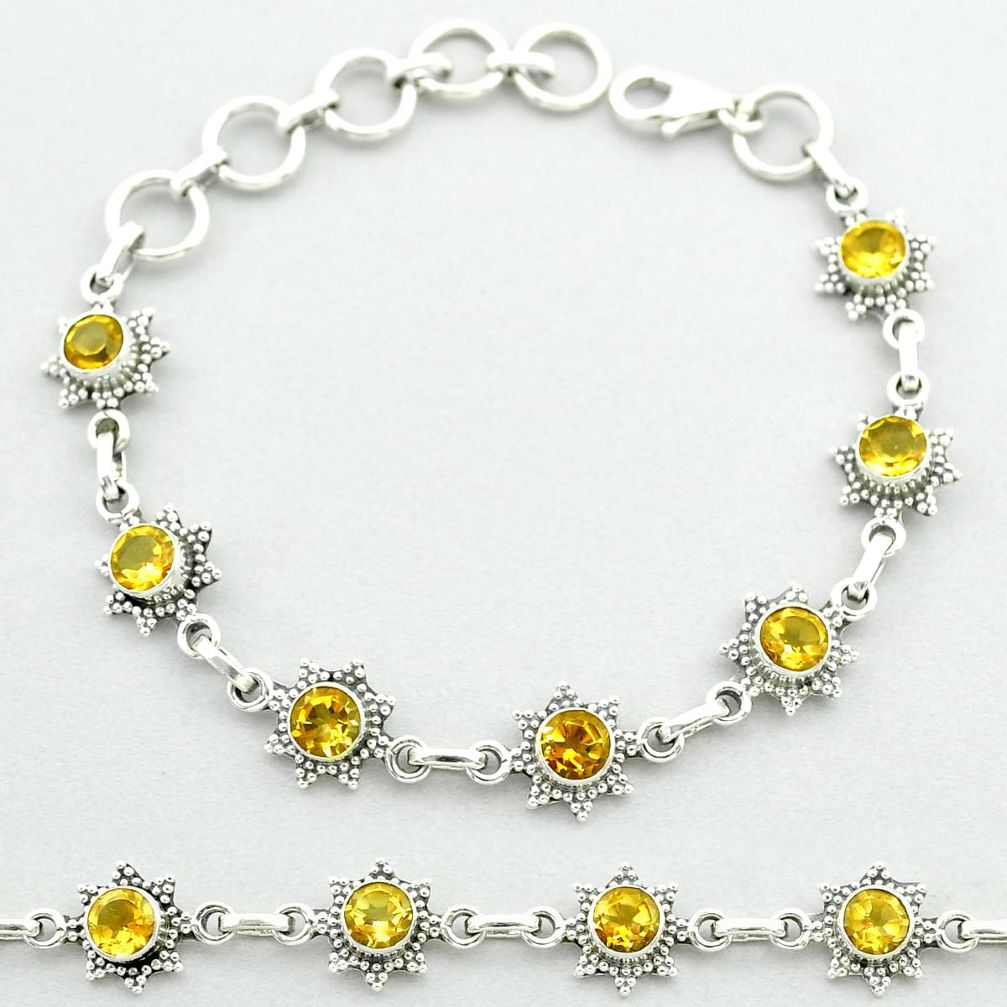 6.16cts tennis natural yellow citrine round 925 sterling silver bracelet t52143