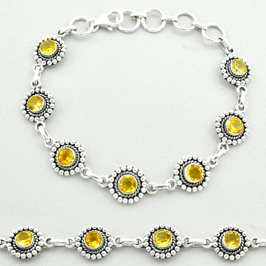 6.43cts tennis natural yellow citrine round 925 sterling silver bracelet t52174