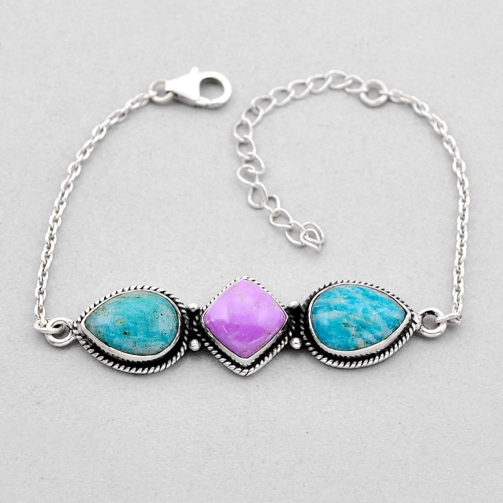 15.34cts tennis phosphosiderite (hope stone) amazonite silver bracelet n49131