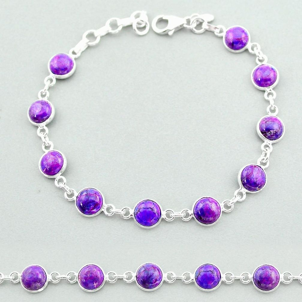 17.91cts tennis purple copper turquoise 925 sterling silver bracelet t40281