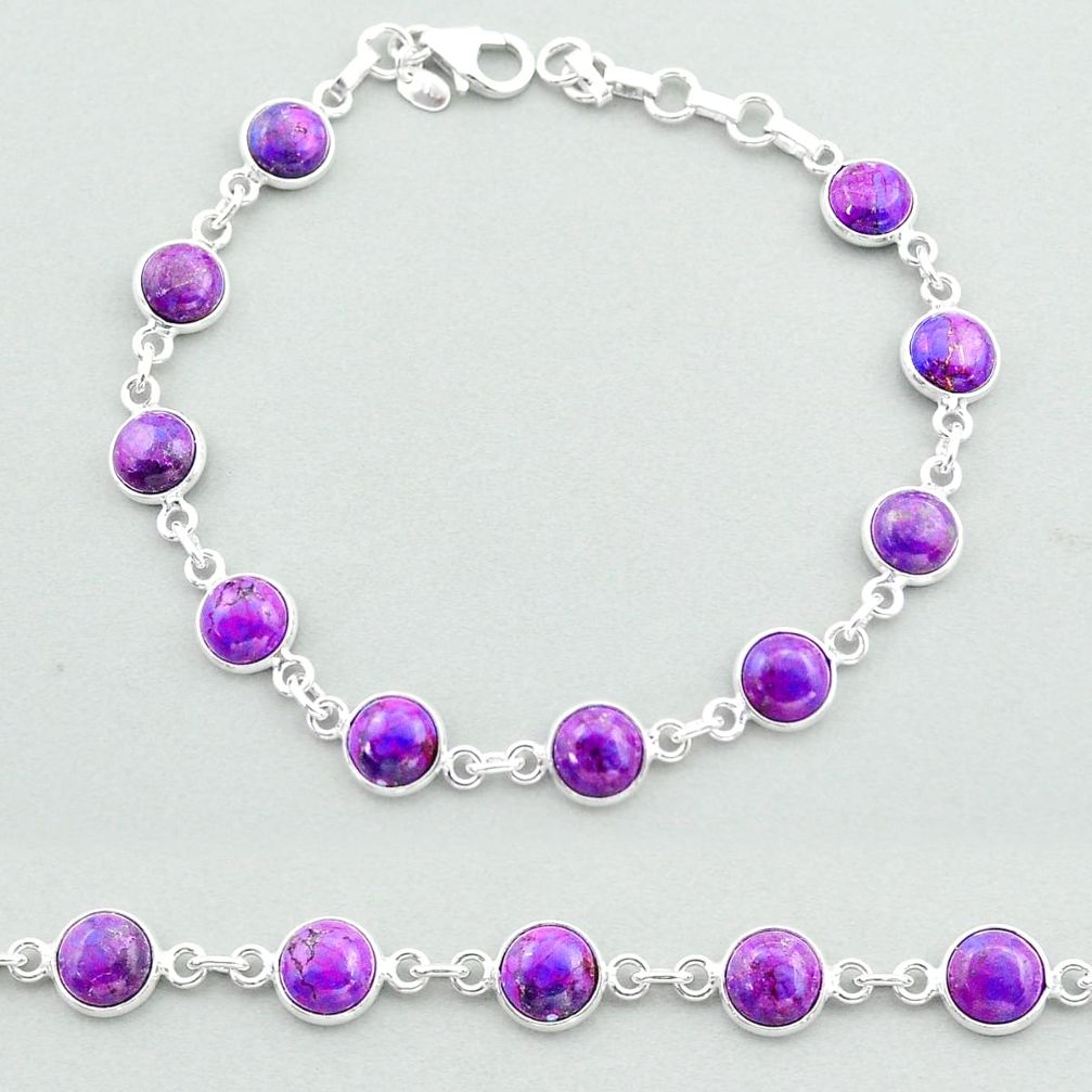 18.95cts tennis purple copper turquoise 925 sterling silver bracelet t40282
