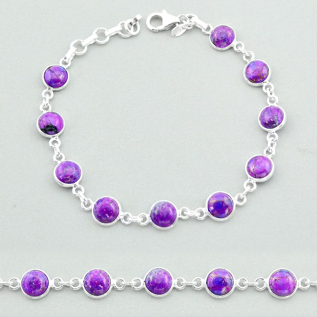 17.78cts tennis purple copper turquoise 925 sterling silver bracelet t40287