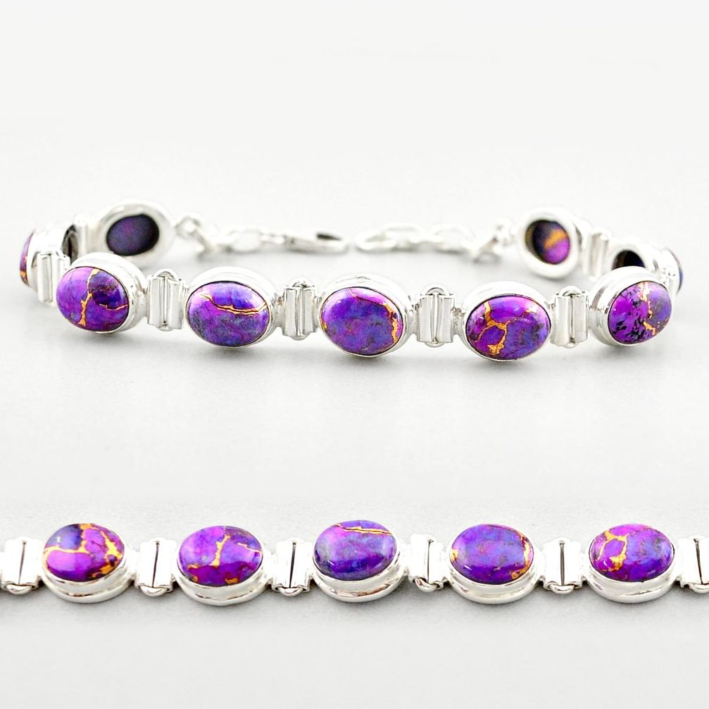 37.75cts tennis purple copper turquoise 925 sterling silver bracelet t59944