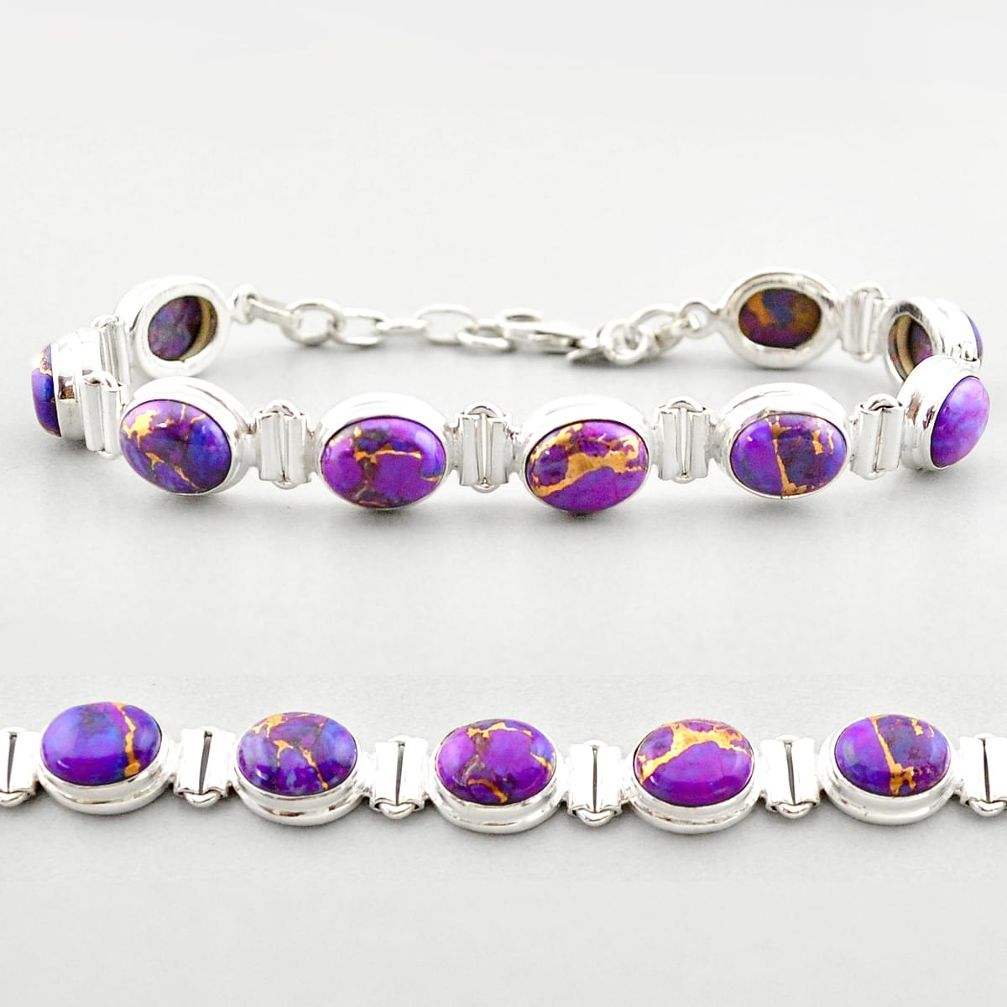 37.01cts tennis purple copper turquoise 925 sterling silver bracelet t59947