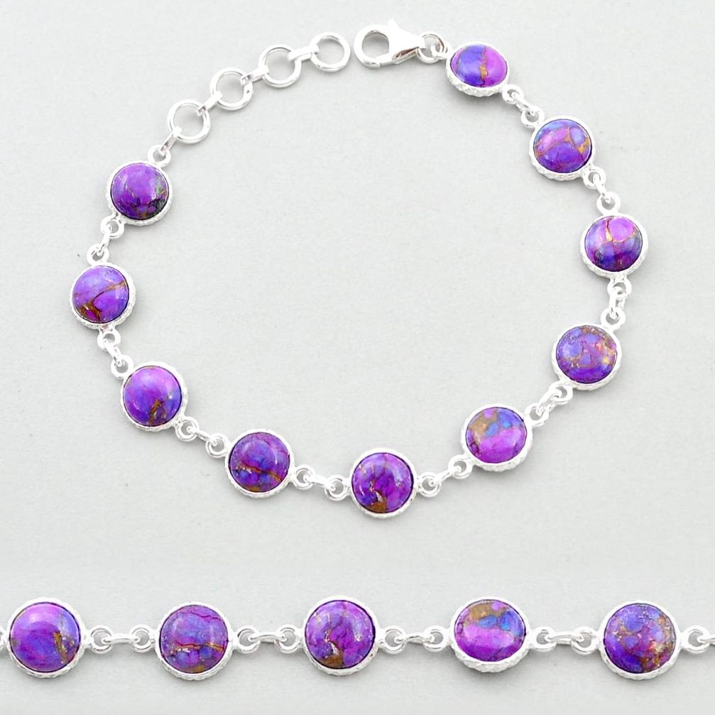 22.48cts tennis purple copper turquoise 925 sterling silver link gemstone bracelet u48841