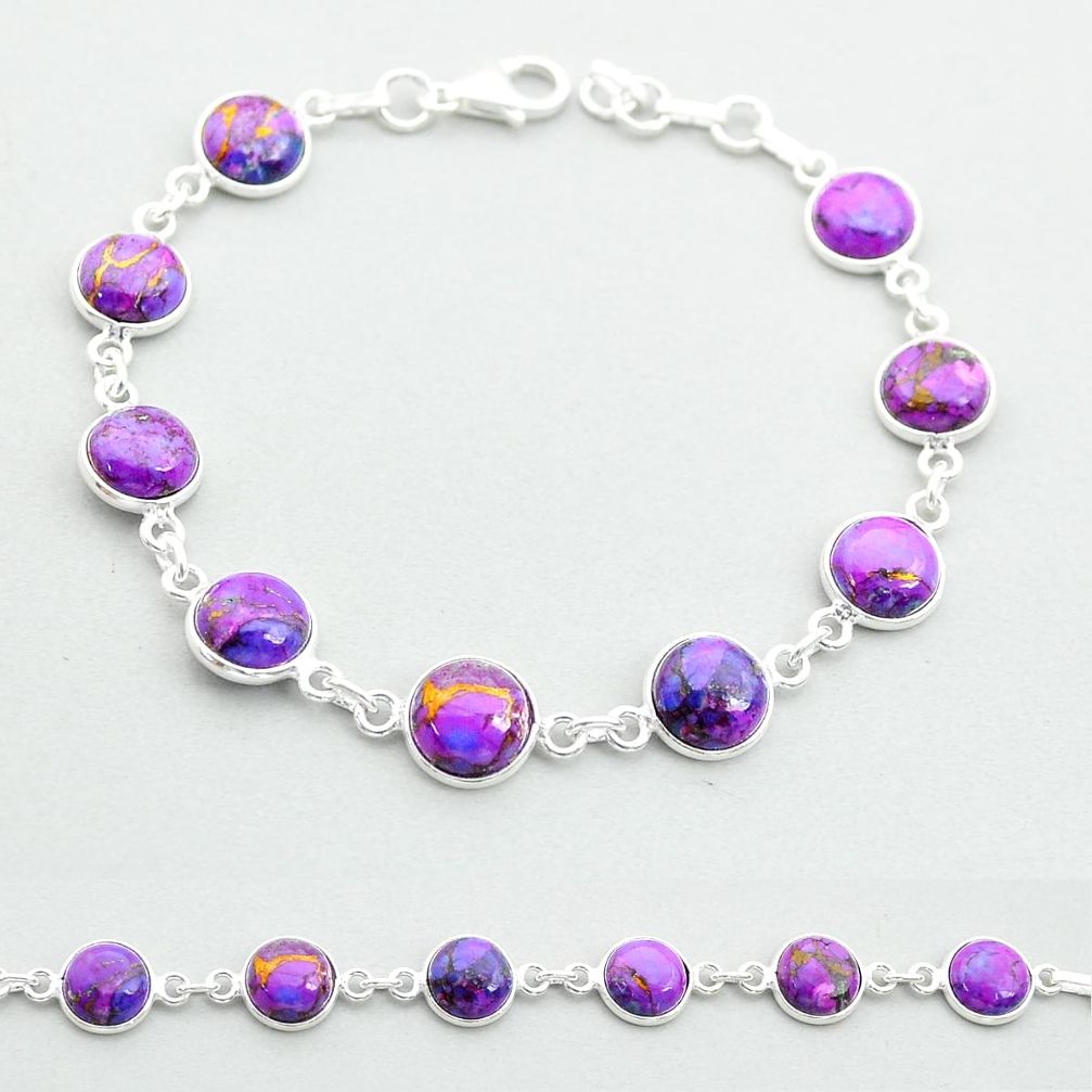 19.63cts tennis purple copper turquoise 925 sterling silver bracelet u65774