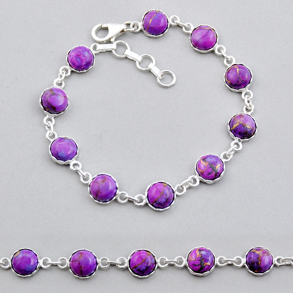 17.98cts tennis purple copper turquoise 925 sterling silver bracelet y25297