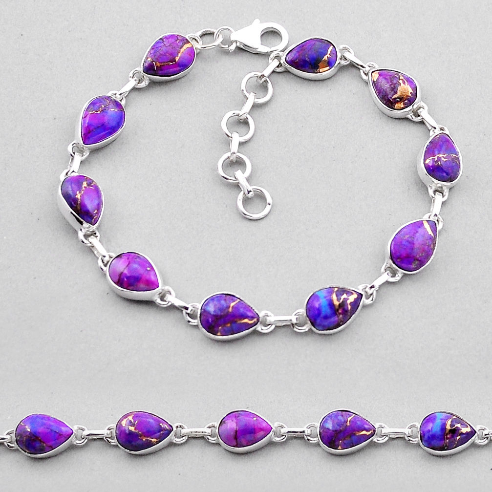 24.36cts tennis purple copper turquoise pear 925 sterling silver bracelet n51877