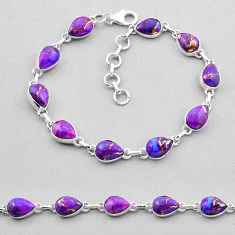 24.36cts tennis purple copper turquoise pear 925 sterling silver bracelet n51877