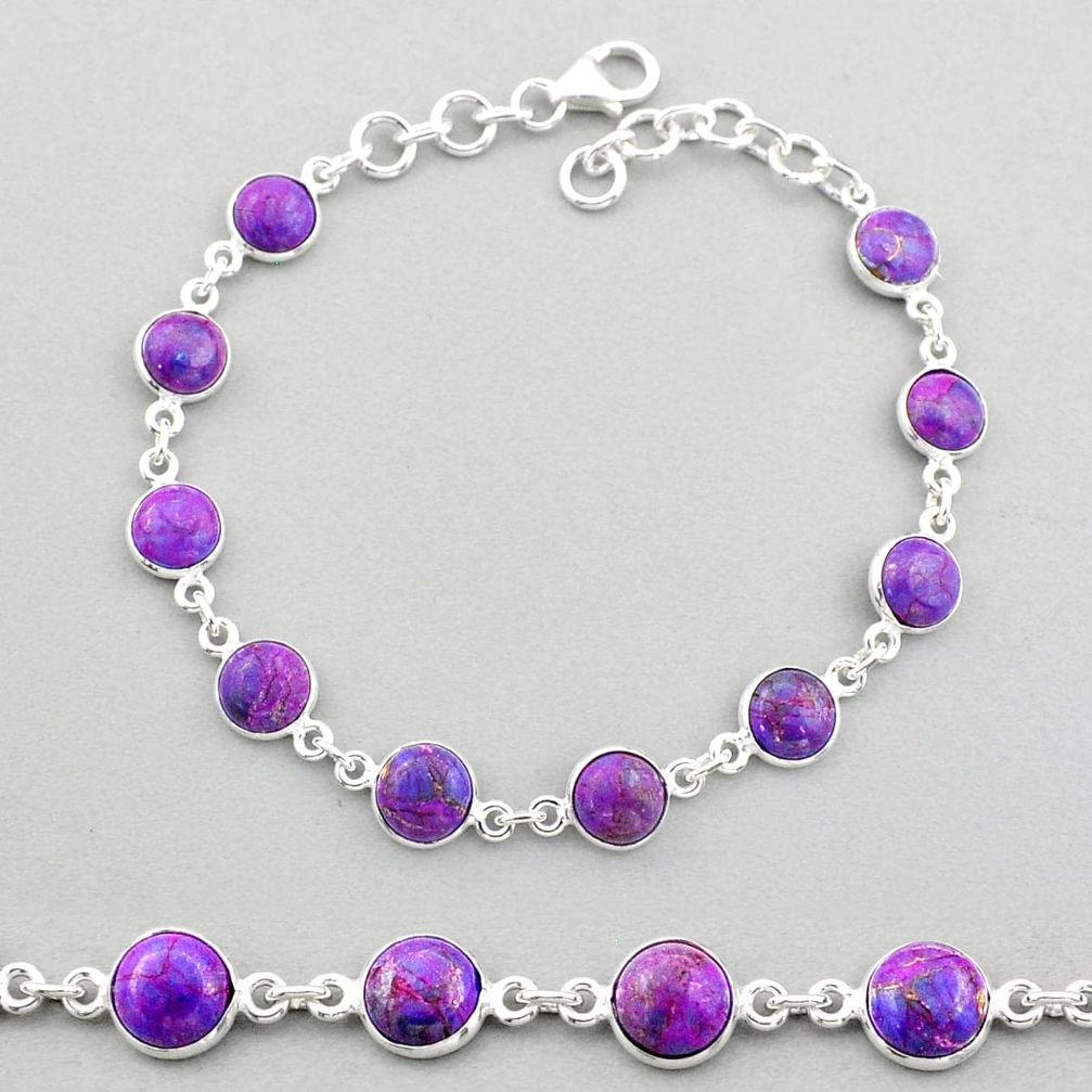17.22cts tennis purple copper turquoise round 925 sterling silver link gemstone bracelet u3040