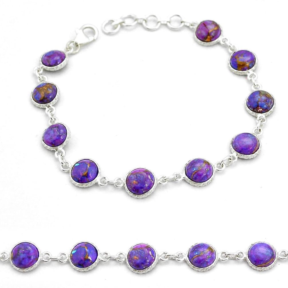 22.48cts tennis purple copper turquoise round sterling silver bracelet u80325