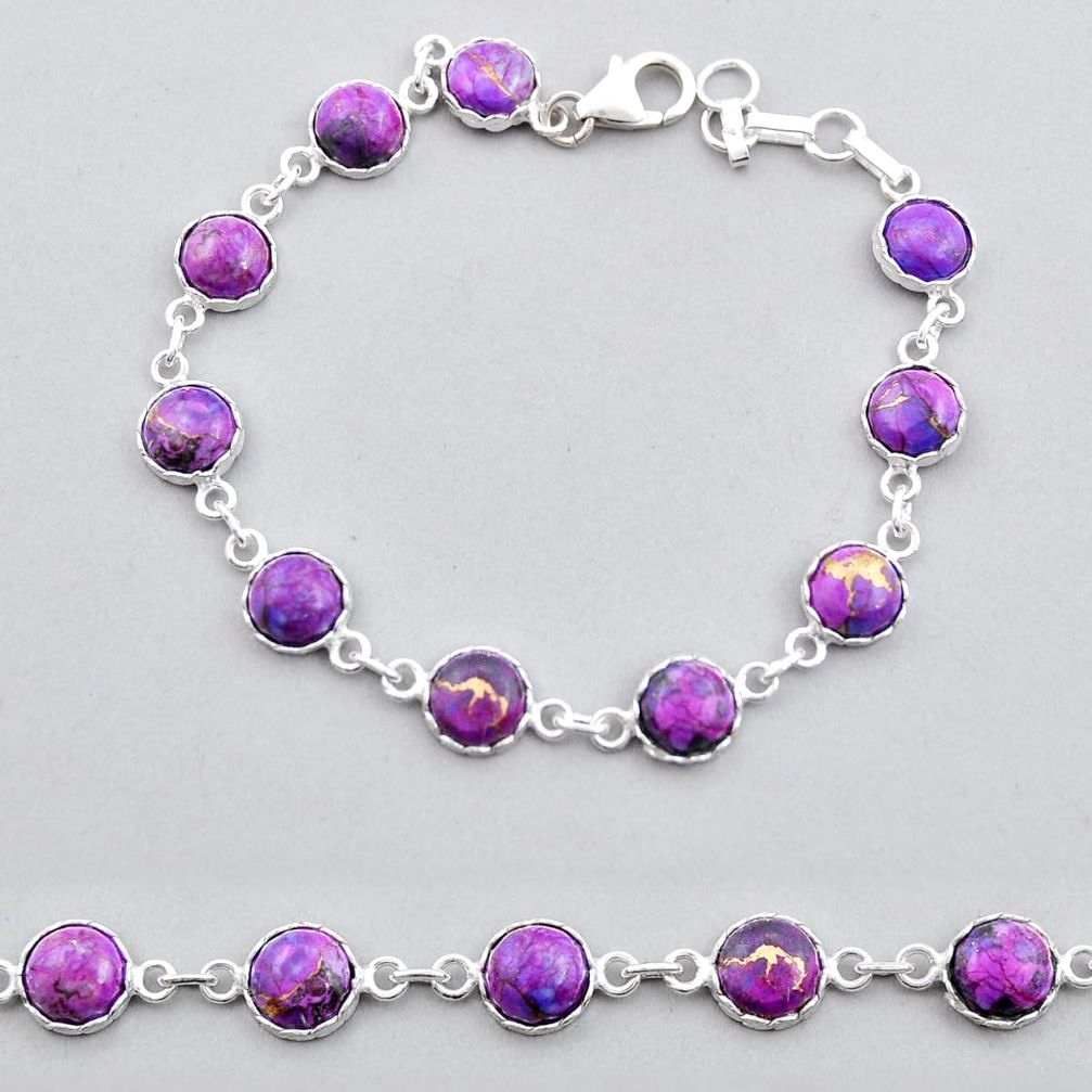 17.00cts tennis purple copper turquoise round sterling silver bracelet y25292