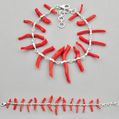 29.34cts tennis red coral fancy shape sterling silver bracelet jewelry n23433