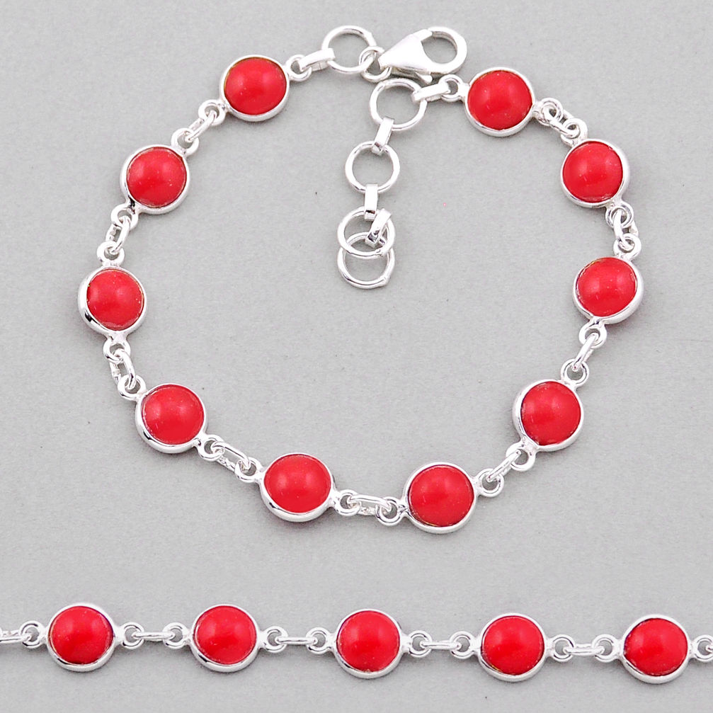 17.53cts tennis red coral round 925 sterling silver bracelet jewelry n38970