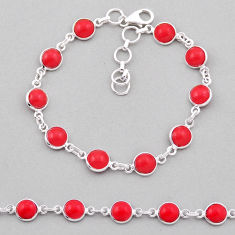 17.53cts tennis red coral round 925 sterling silver bracelet jewelry n38970