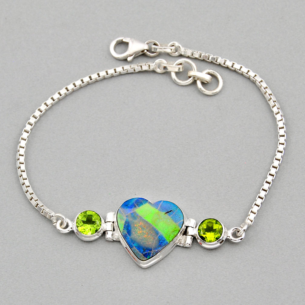 7.11cts tennis sterling opal green peridot 925 sterling silver bracelet y36337