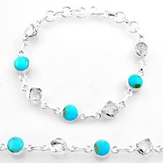Tennis white herkimer diamond arizona mohave turquoise silver bracelet t59043