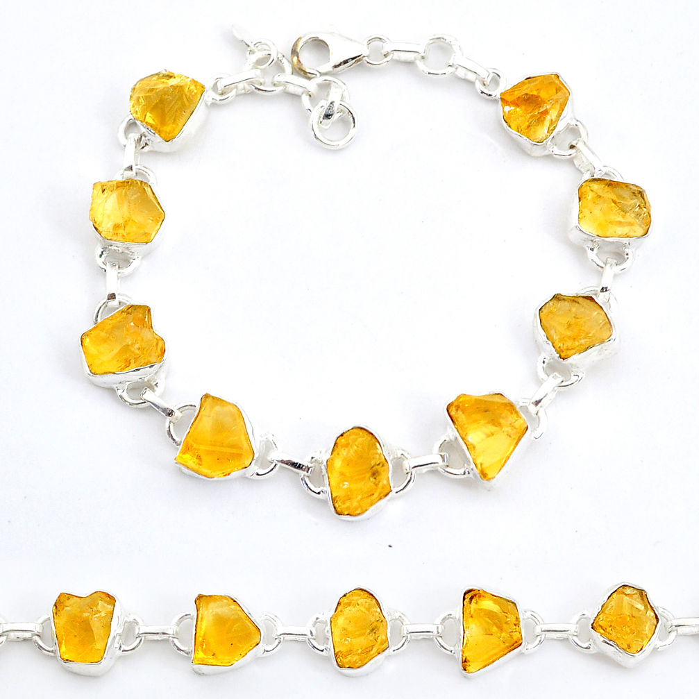 34.52cts tennis yellow citrine raw 925 sterling silver bracelet jewelry t6642