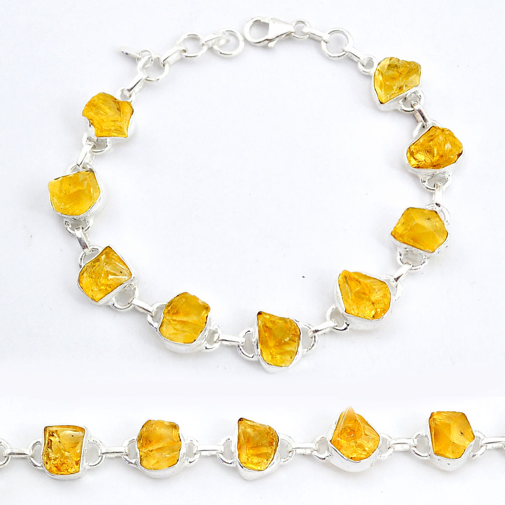 36.72cts tennis yellow citrine raw 925 sterling silver bracelet jewelry t6643