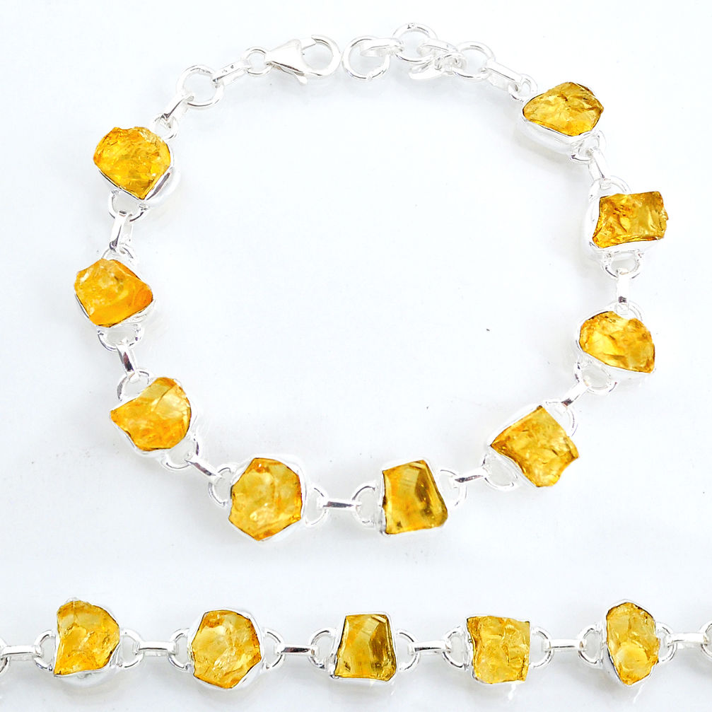35.27cts tennis yellow citrine raw 925 sterling silver bracelet jewelry t6645