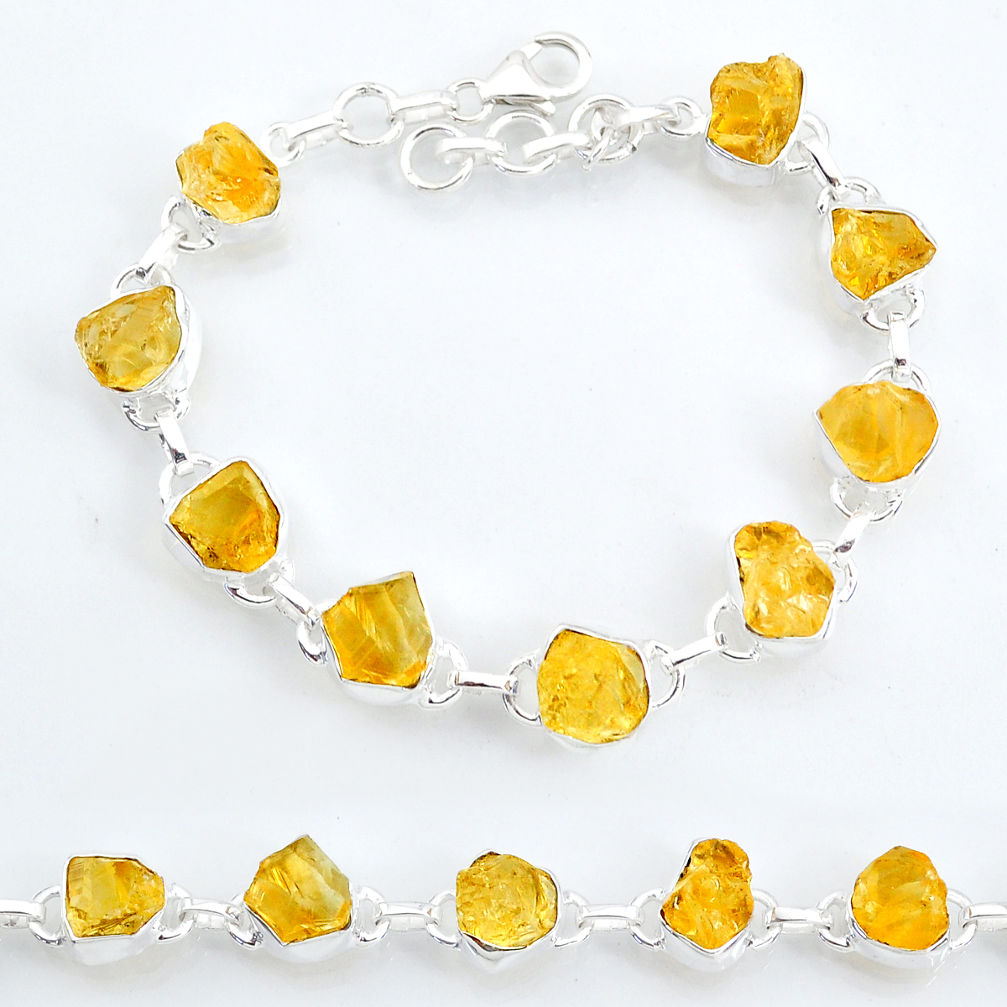 34.03cts tennis yellow citrine raw 925 sterling silver bracelet jewelry t6646