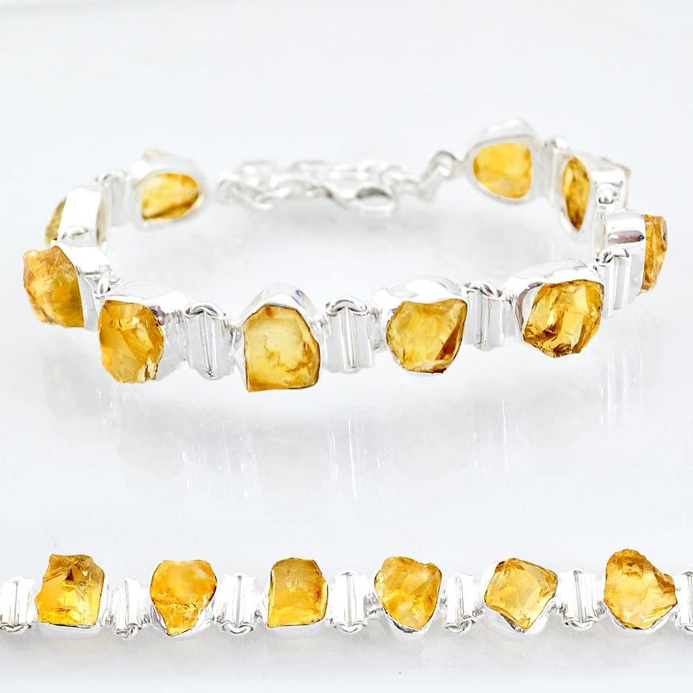 41.56cts tennis yellow citrine raw 925 sterling silver bracelet jewelry t6661