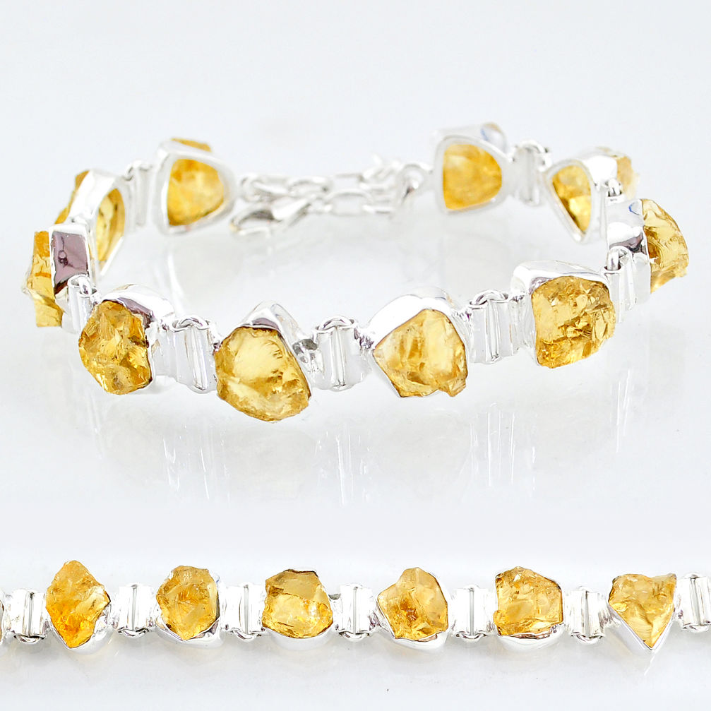44.07cts tennis yellow citrine raw 925 sterling silver bracelet jewelry t6662