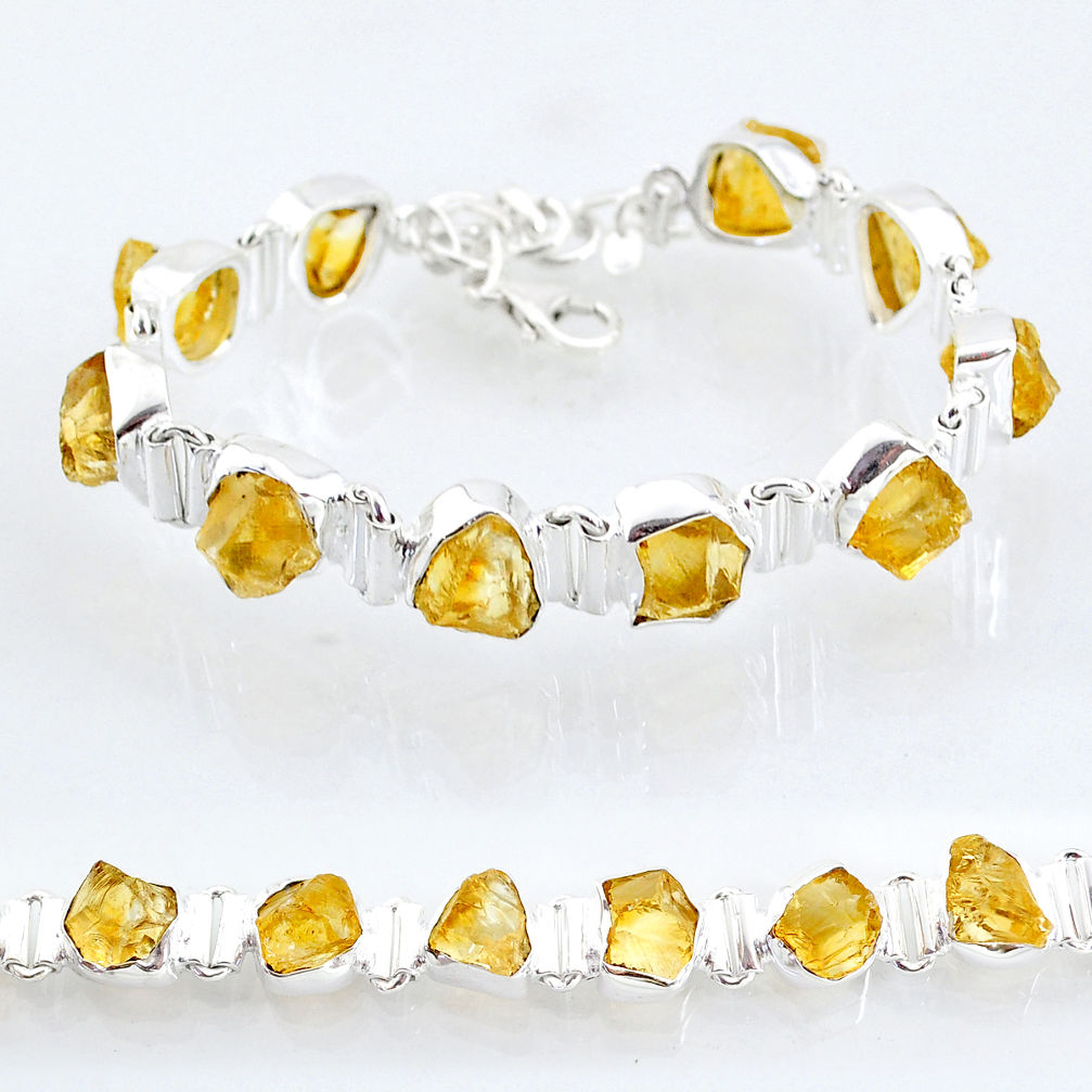 41.07cts tennis yellow citrine raw 925 sterling silver bracelet jewelry t6663