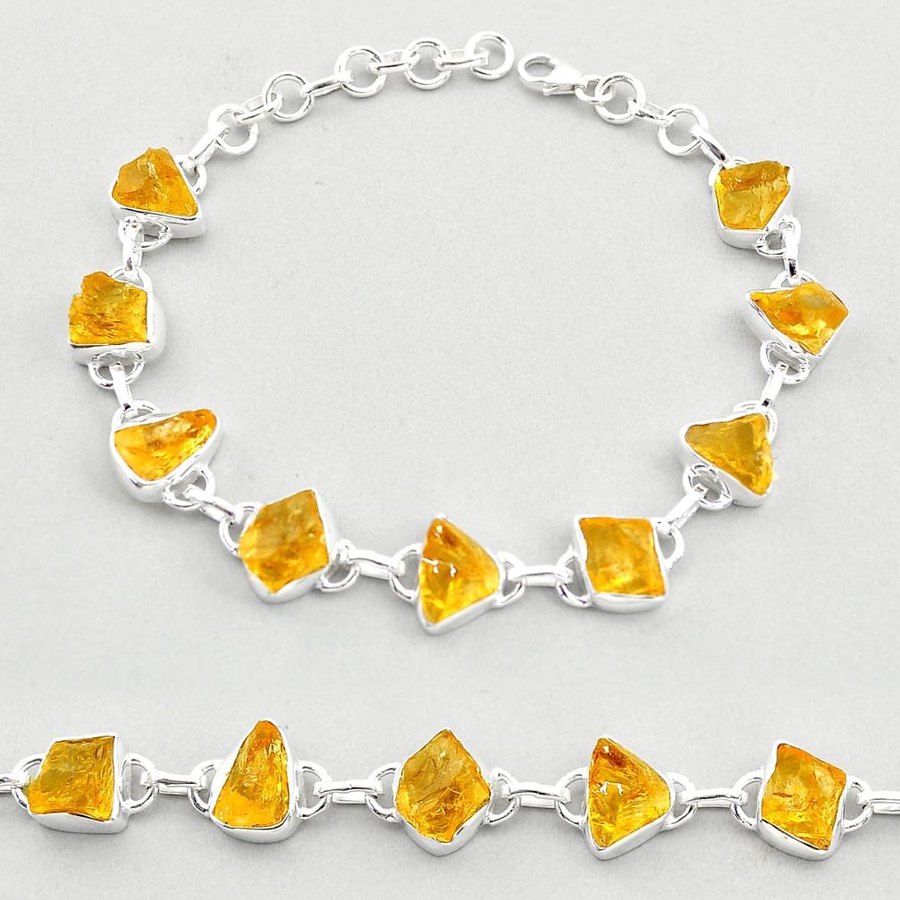 34.57cts tennis yellow citrine rough 925 sterling silver bracelet jewelry t69962