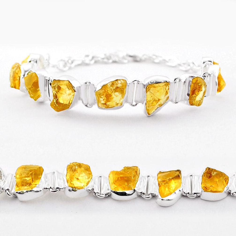 40.03cts tennis yellow citrine rough fancy 925 sterling silver bracelet t83654