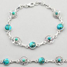 10.74cts tree of life blue copper turquoise 925 sterling silver bracelet t88602