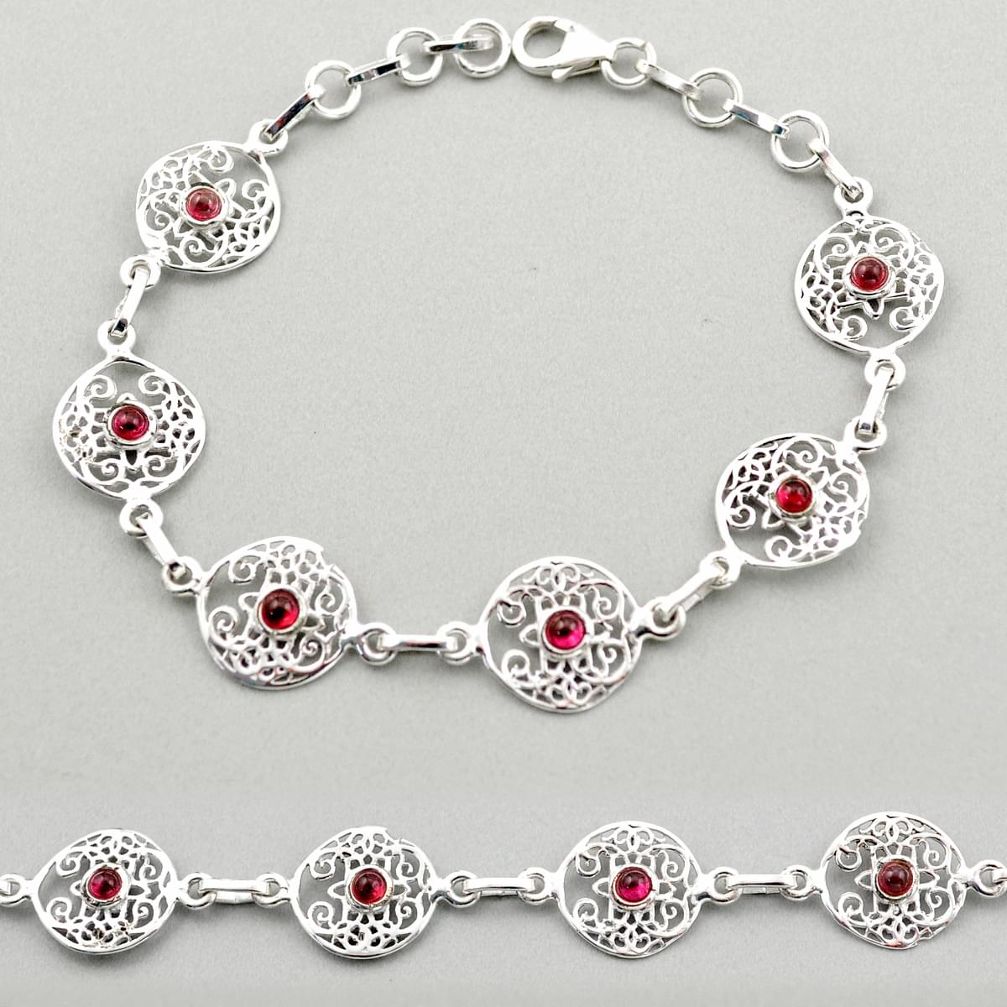 2.36cts tree of life natural red garnet 925 sterling silver bracelet t88605