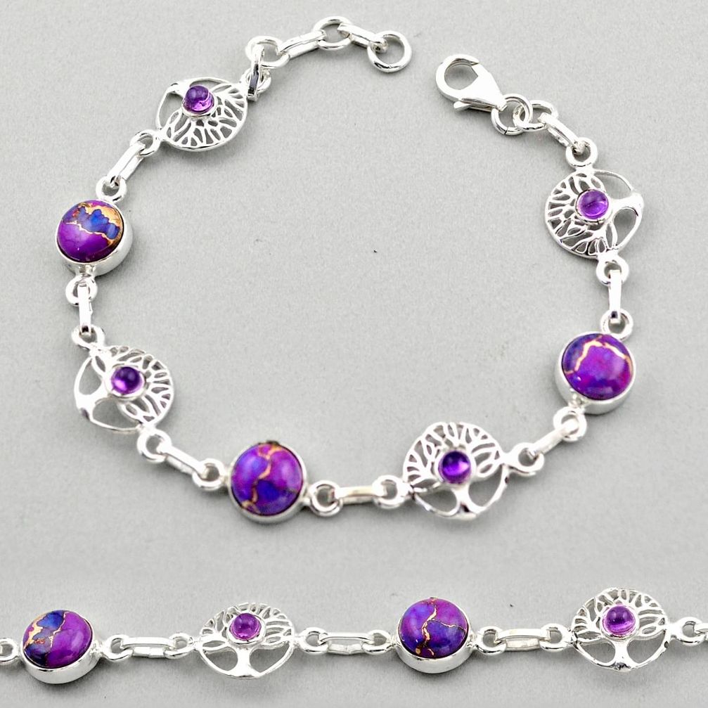 10.74cts tree of life purple copper turquoise 925 silver bracelet jewelry t88596