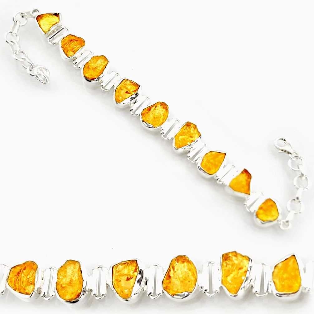 42.00cts yellow citrine rough 925 sterling silver tennis bracelet jewelry d45841