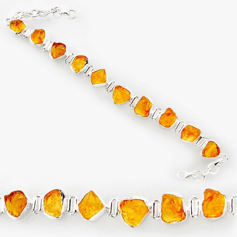 41.56cts yellow citrine rough 925 sterling silver tennis bracelet jewelry r27567