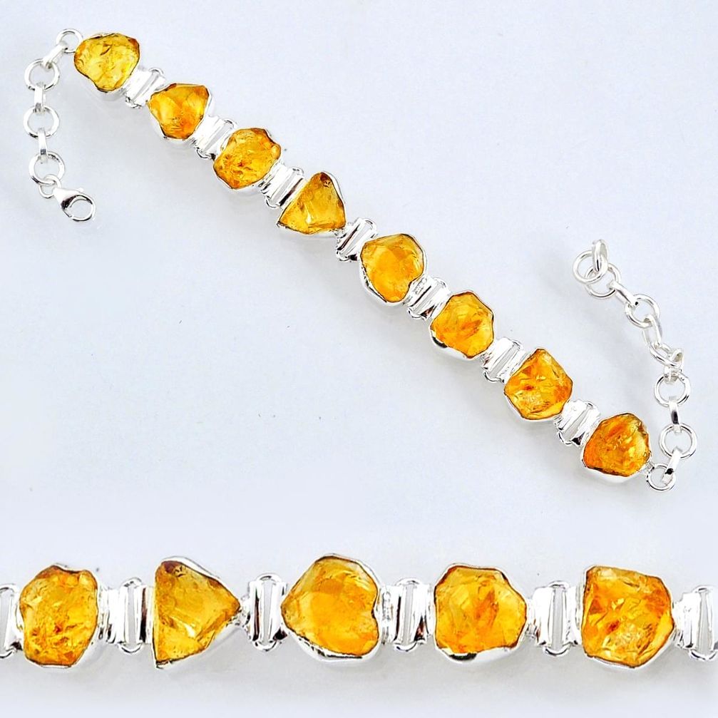 48.15cts yellow citrine rough 925 sterling silver tennis bracelet jewelry r61768