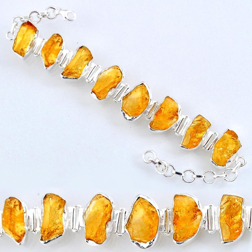 66.66cts yellow citrine rough 925 sterling silver tennis bracelet jewelry r61769