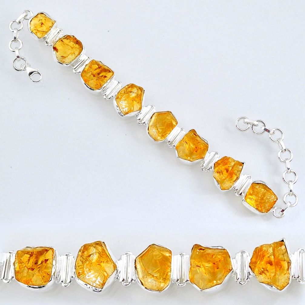 60.65cts yellow citrine rough 925 sterling silver tennis bracelet jewelry r61770