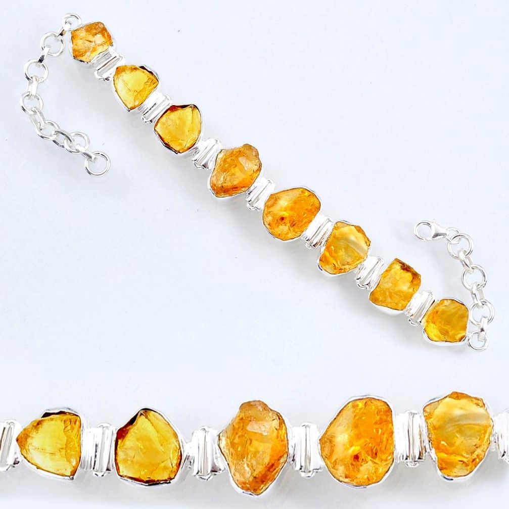 50.65cts yellow citrine rough 925 sterling silver tennis bracelet jewelry r61771