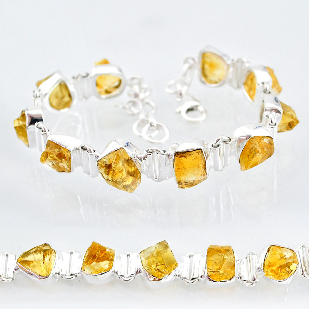 36.96cts yellow citrine raw 925 sterling silver tennis bracelet jewelry t6732