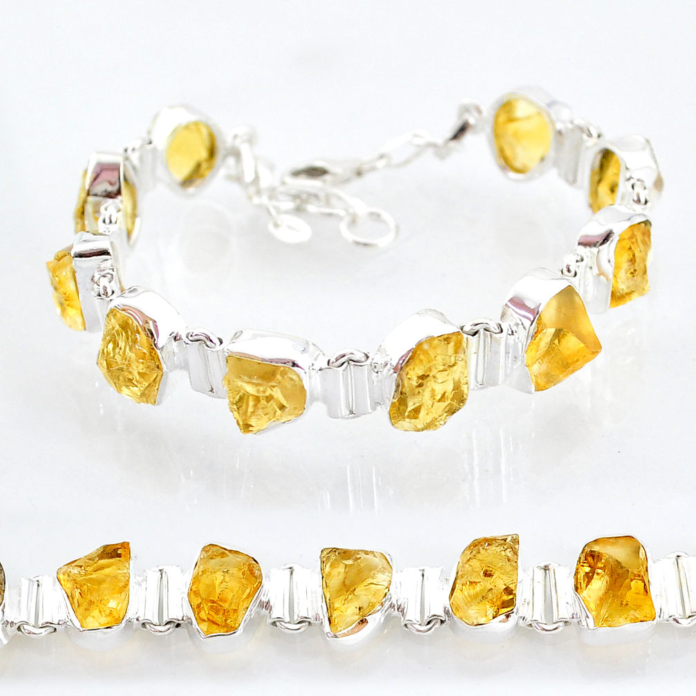 39.91cts yellow citrine raw 925 sterling silver tennis bracelet jewelry t6733