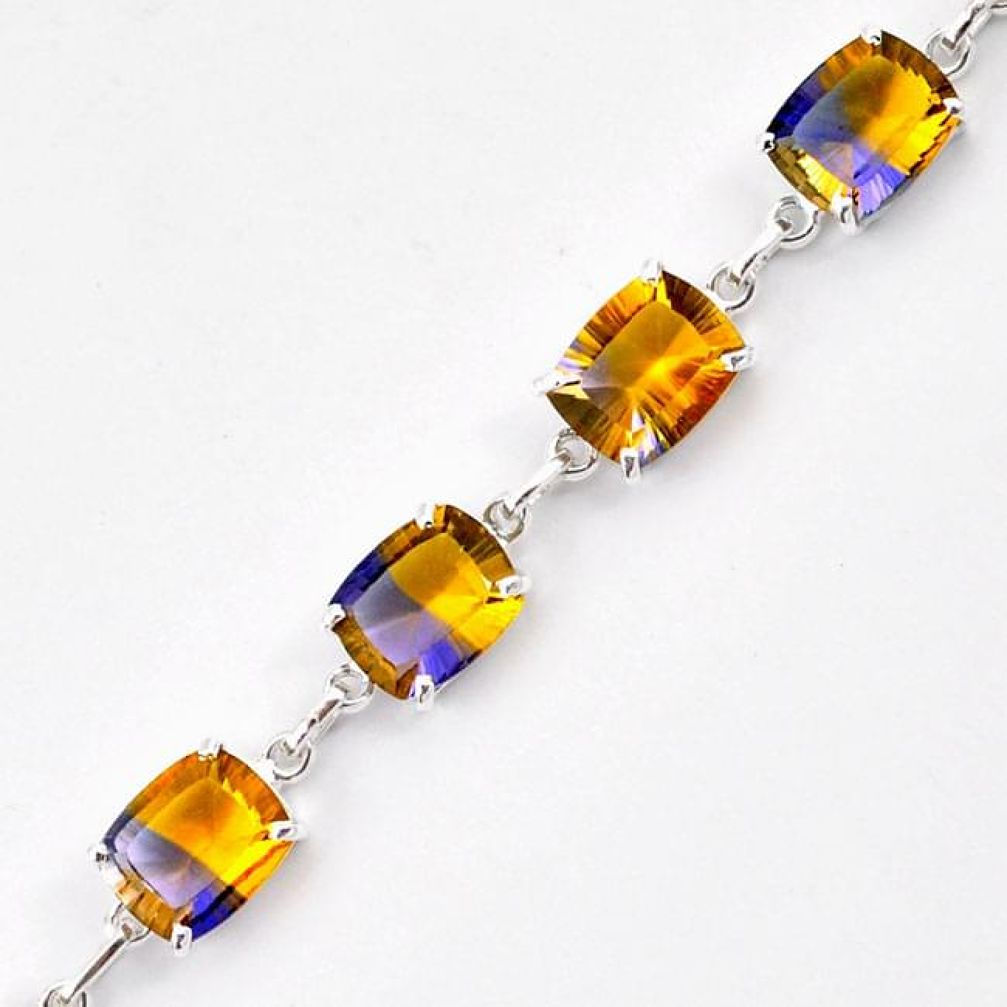 LUXURY MULTICOLOR AMETRINE 925 STERLING SILVER LINK BRACELET JEWELRY G68951