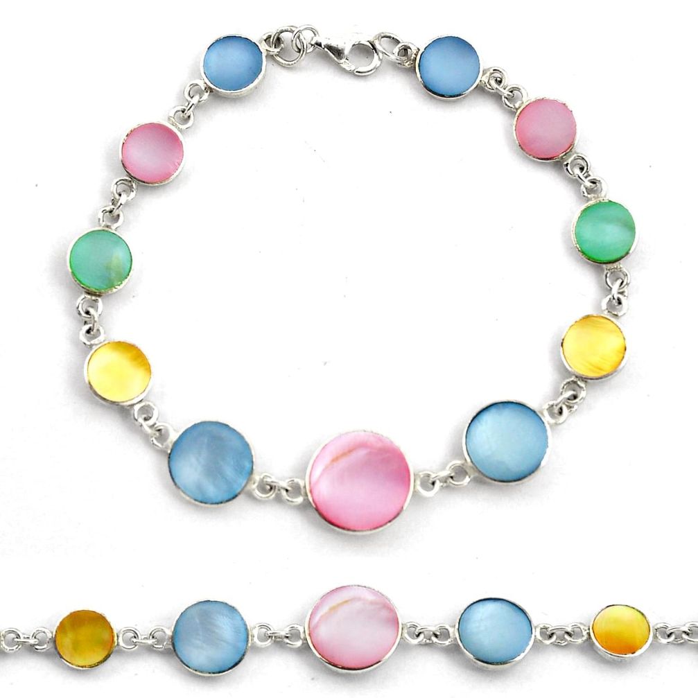8.26gms multi color pearl enamel 925 sterling silver tennis bracelet c4464
