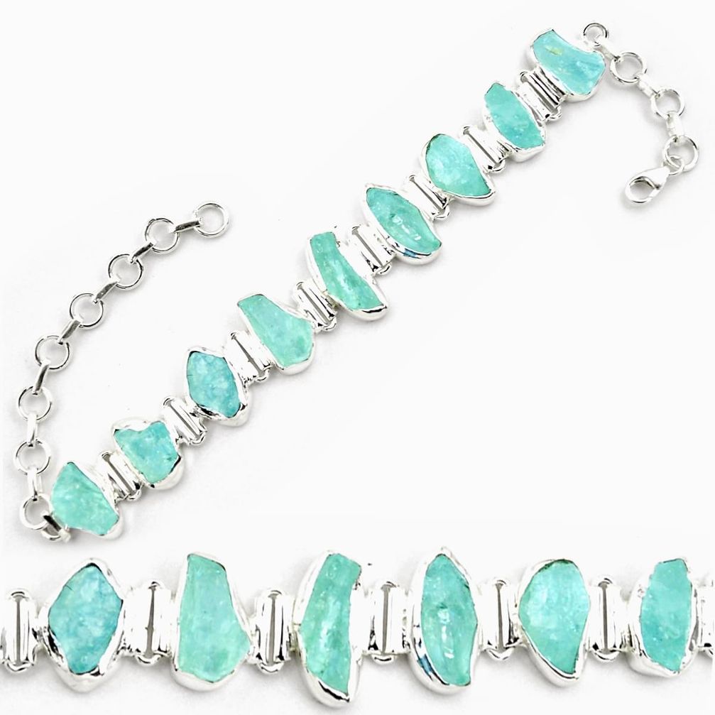 44.90cts natural aqua aquamarine rough 925 silver tennis bracelet p69041