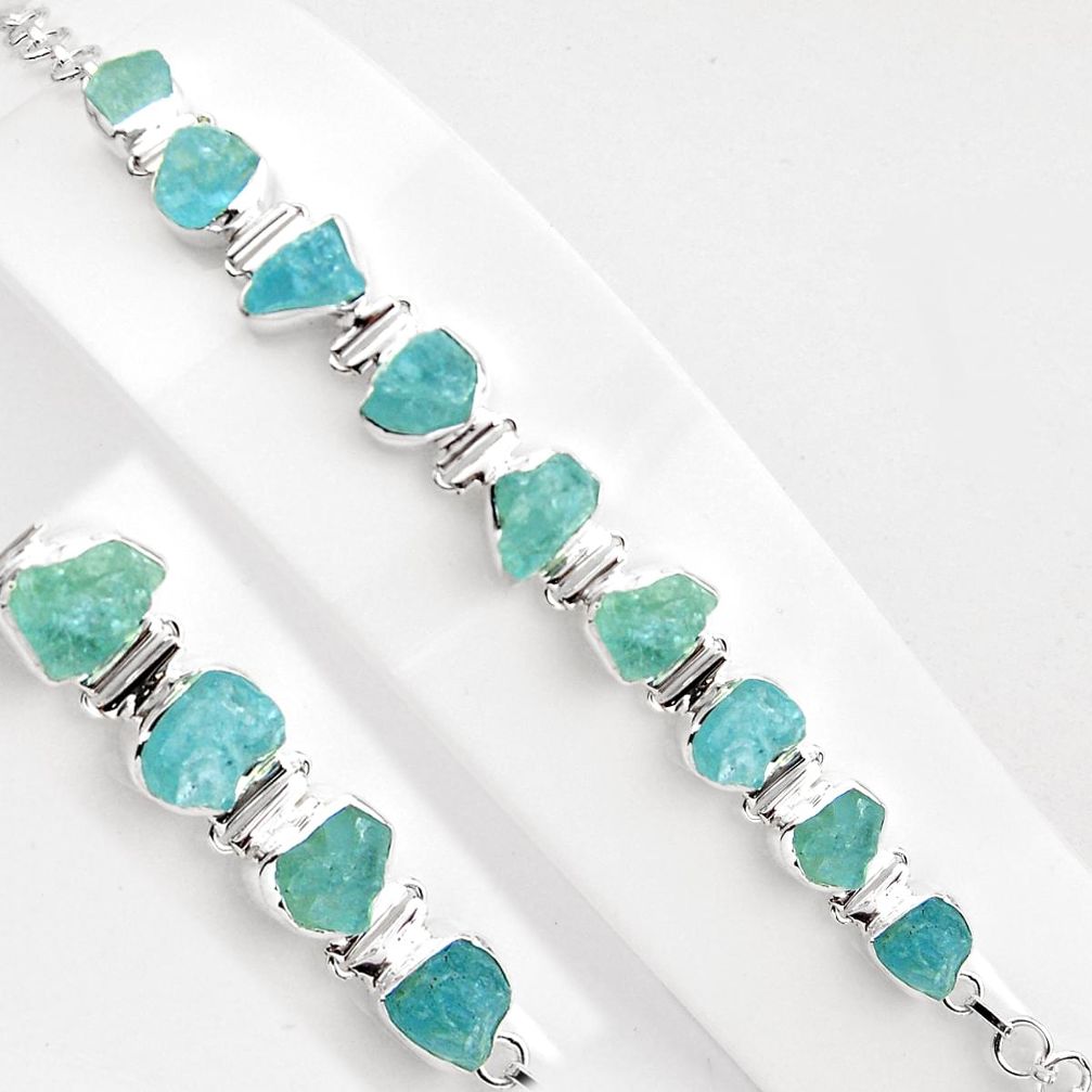 39.48cts natural aqua aquamarine rough 925 silver tennis bracelet p89034