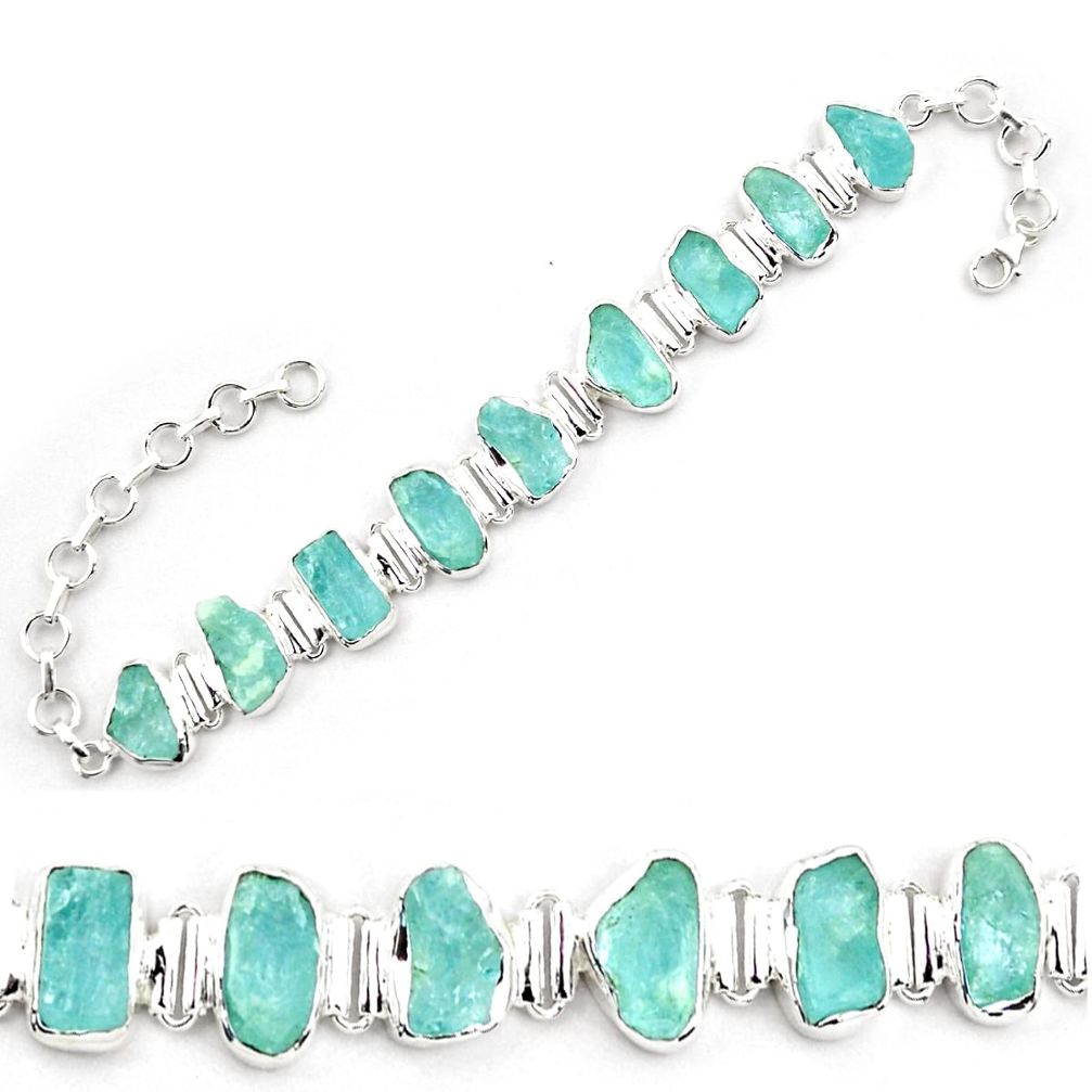 43.76cts natural aqua aquamarine rough 925 sterling silver bracelet p69042