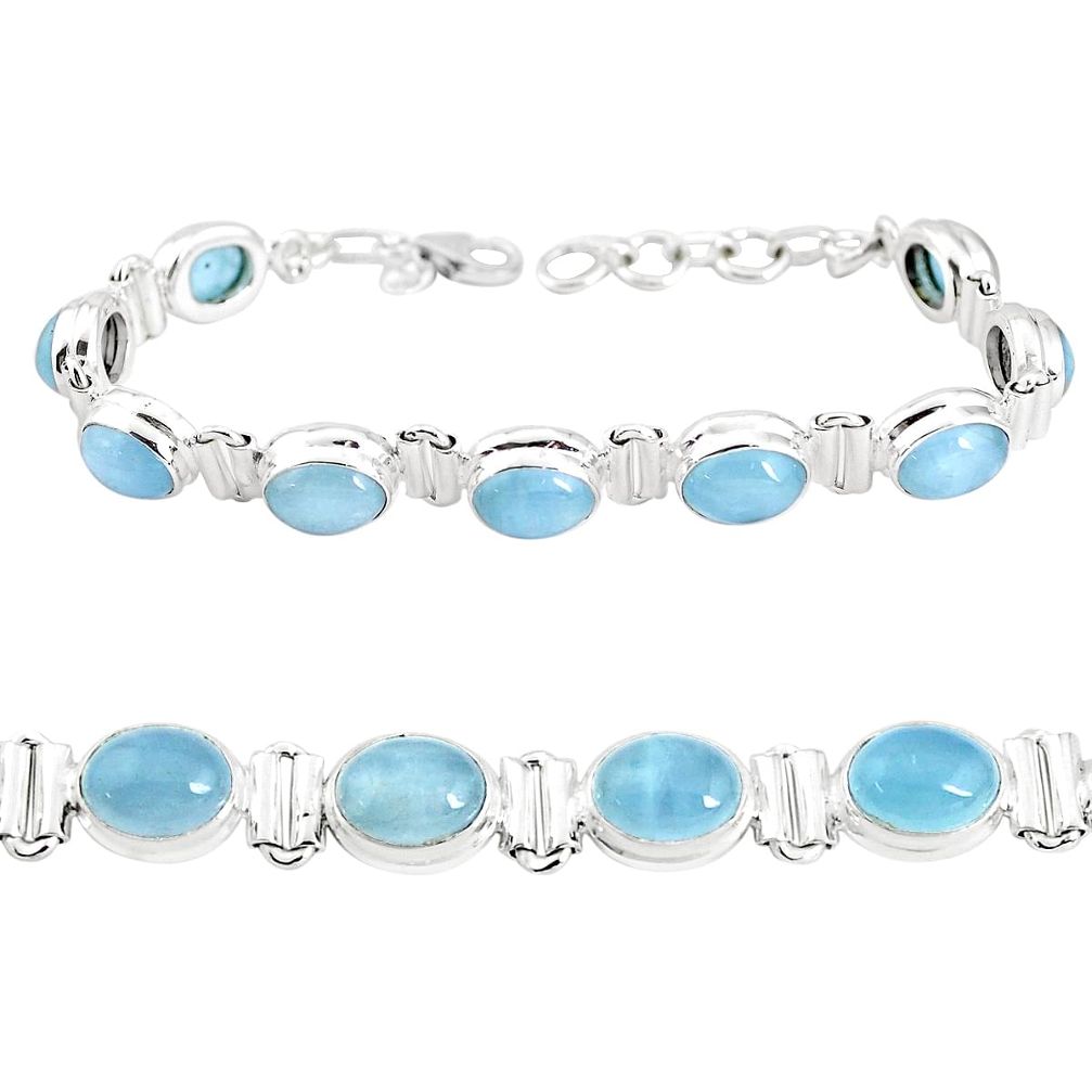 29.34cts natural aqua chalcedony 925 sterling silver tennis bracelet p39006