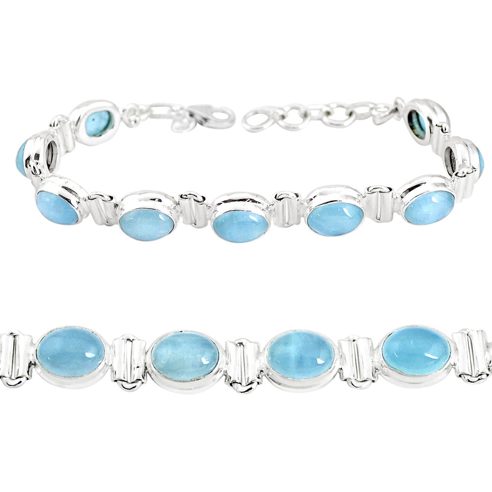 29.72cts natural aqua chalcedony 925 sterling silver tennis bracelet p39014